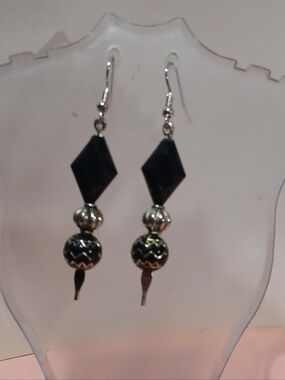 Hand Crafted Black and Silver Drop Earrings